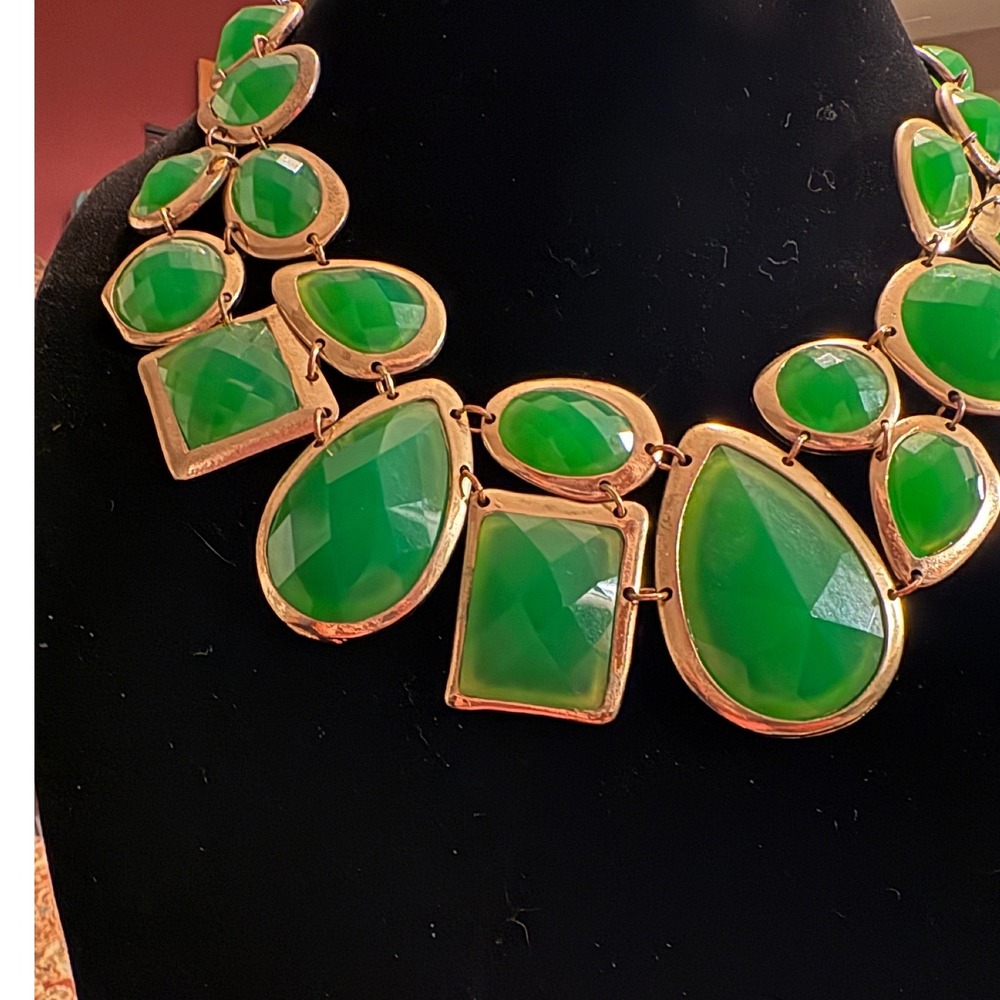 Chunky Statement Necklace Green Gemstones Gold Tone Chunky Bib Necklace Women